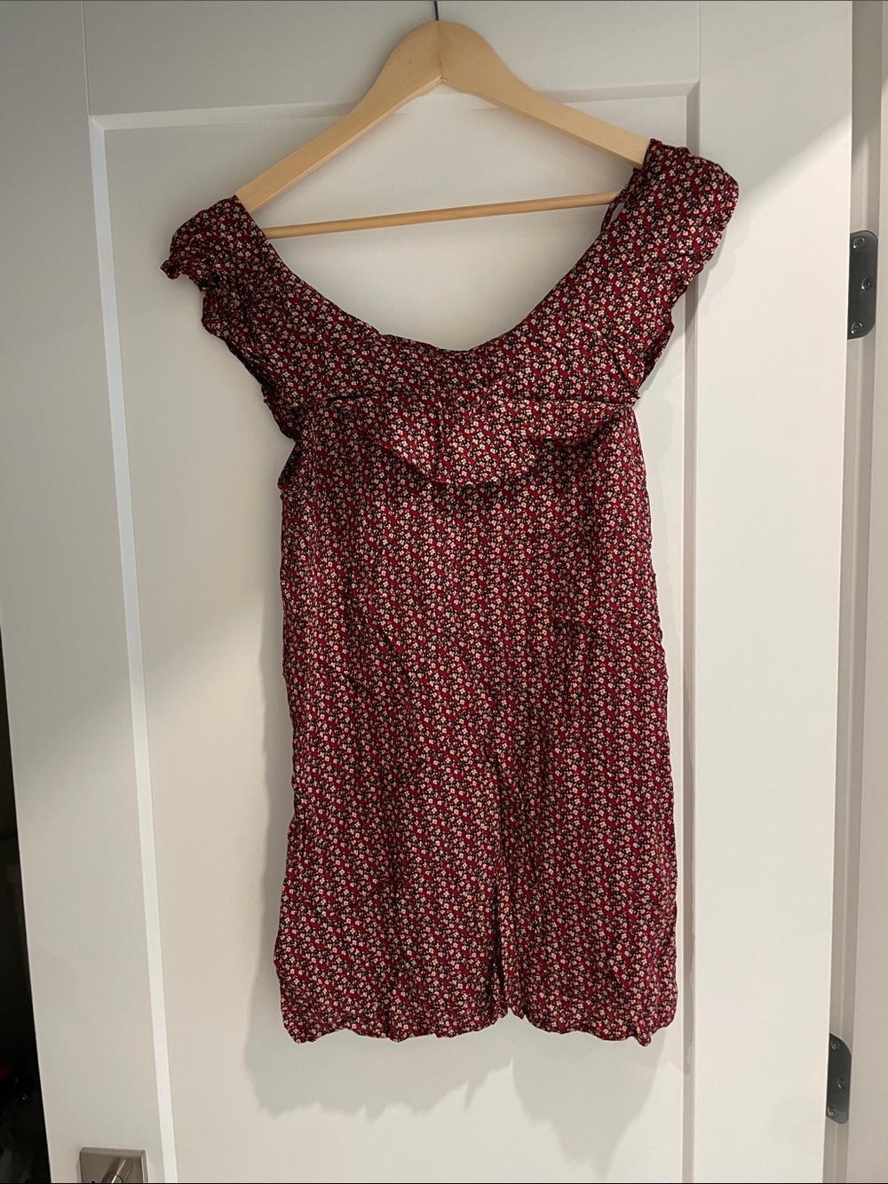 Off-Shoulder Burgundy Floral Women’s Dress